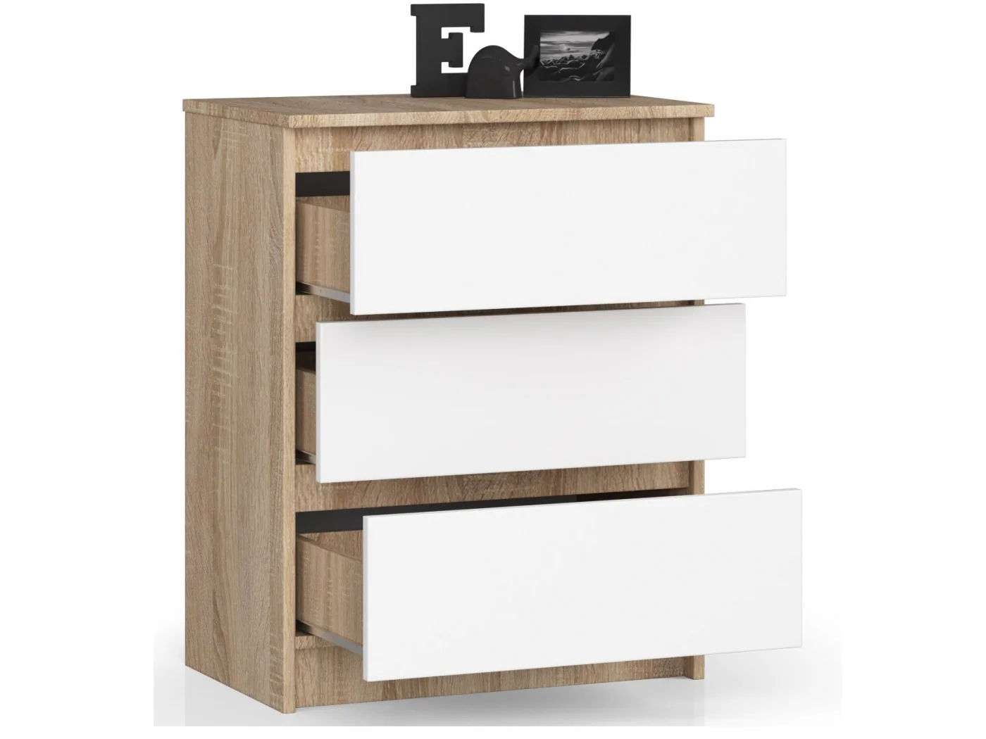KOMODA K 60 cm 3 SZUFLADY SONOMA / BIAŁA KOMODA K 60 cm 3 SZUFLADY SONOMA / BIAŁA