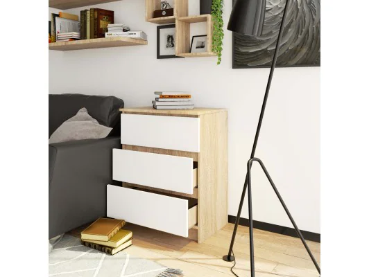 KOMODA K 60 cm 3 SZUFLADY SONOMA / BIAŁA