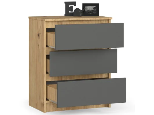 KOMODA K60 3SZ CLP DĄB ARTISAN / SZARY