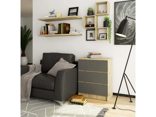 KOMODA K60 3SZ CLP DĄB ARTISAN / SZARY