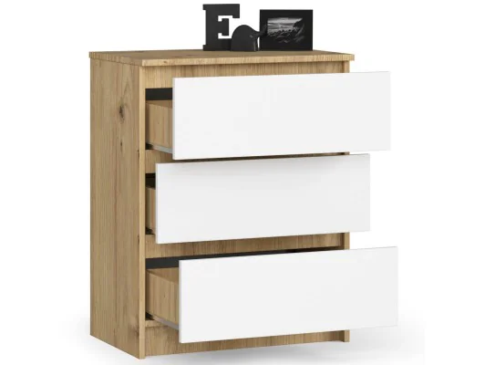 KOMODA K60 3SZ CLP DĄB ARTISAN / BIAŁY