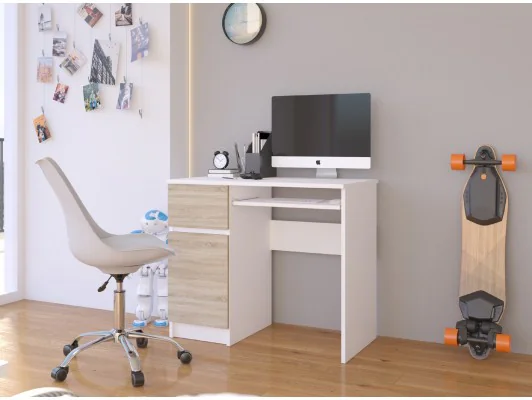 BIURKO KOMPUTEROWE PIKSEL BIAŁE / SONOMA - LEWE