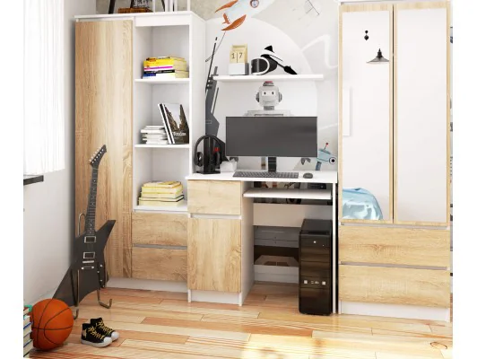 BIURKO KOMPUTEROWE PIKSEL BIAŁE / SONOMA - LEWE