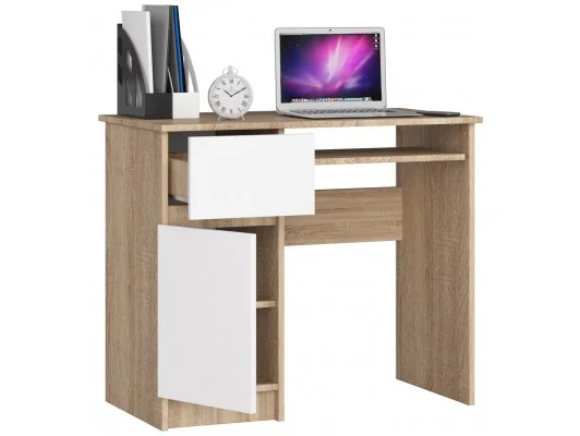 Zobacz BIURKO KOMPUTEROWE 90 cm PIKSEL LEWE SONOMA / BIAŁE BIURKO KOMPUTEROWE 90 cm PIKSEL LEWE SONOMA / BIAŁE