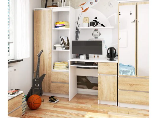 BIURKO KOMPUTEROWE PIKSEL PK BIAŁE / SONOMA - PRAWE