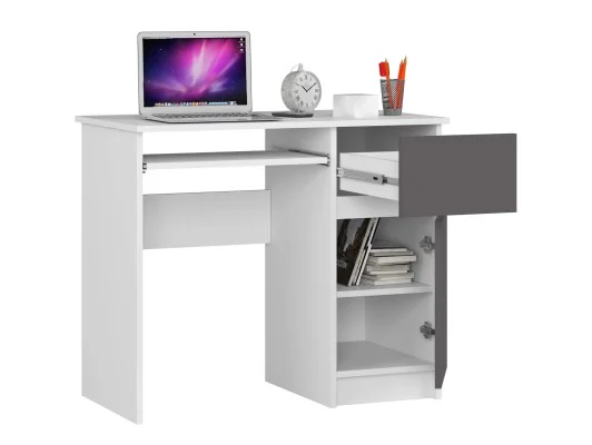 BIURKO KOMPUTEROWE PIKSEL PK BIAŁE / SZARE - PRAWE