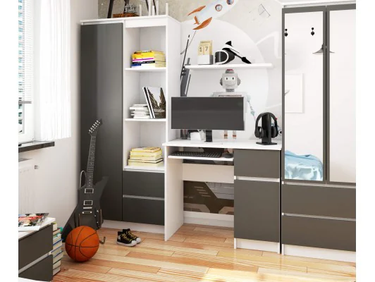 BIURKO KOMPUTEROWE PIKSEL PK BIAŁE / SZARE - PRAWE