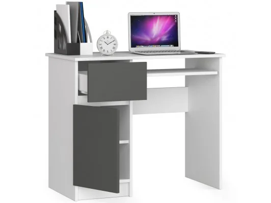 BIURKO KOMPUTEROWE PIKSEL BIAŁE / SZARE - LEWE