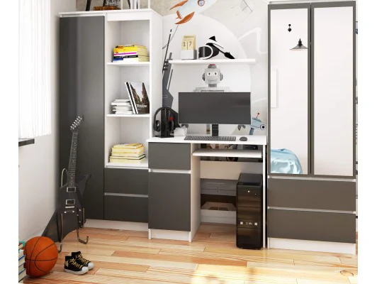 BIURKO KOMPUTEROWE PIKSEL BIAŁE / SZARE - LEWE