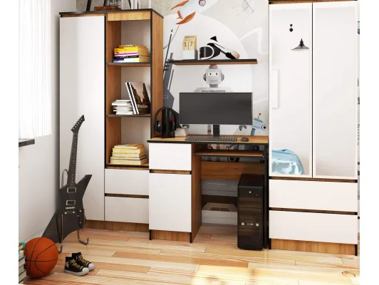 BIURKO KOMPUTEROWE PIKSEL PK DĄB CRAFT / BIAŁE - LEWE