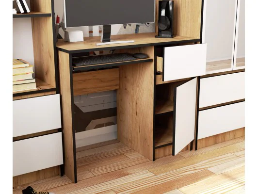 Biurko komputerowe 90 cm Piksel prawe - dąb craft-białe