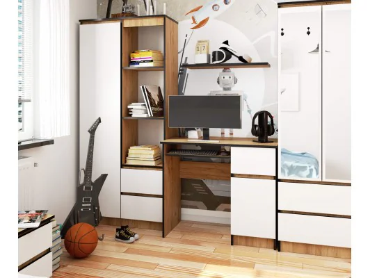 Biurko komputerowe 90 cm Piksel prawe - dąb craft-białe