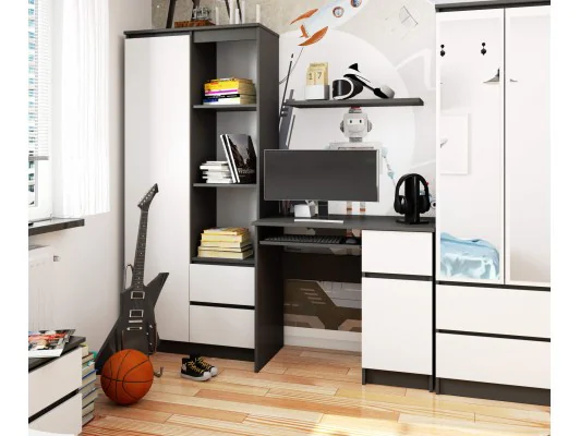 BIURKO KOMPUTEROWE PIKSEL PK SZARE / BIAŁE - PRAWE