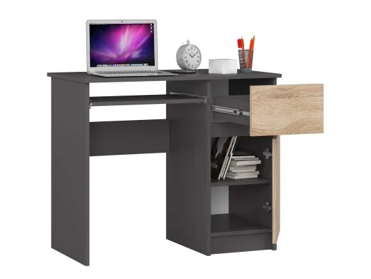 BIURKO KOMPUTEROWE PIKSEL PK SZARE / DĄB SONOMA - PRAWE