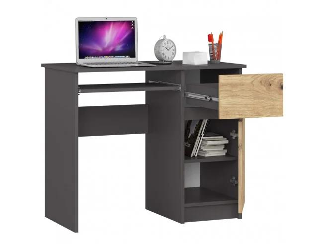 BIURKO KOMPUTEROWE PIKSEL PK SZARE / DĄB ARTISAN - PRAWE