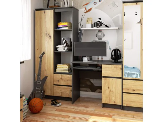 BIURKO KOMPUTEROWE PIKSEL PK SZARE / DĄB ARTISAN - PRAWE