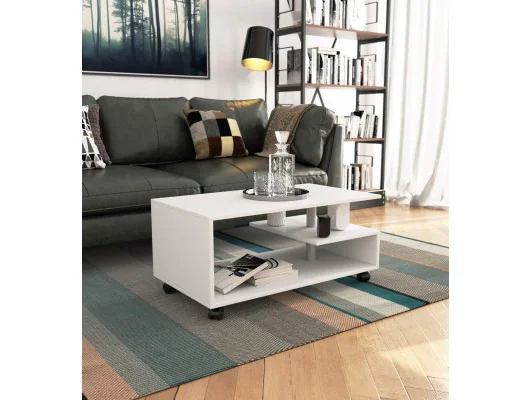 STOLIK KAWOWY NA KÓŁKACH VINI BIAŁY