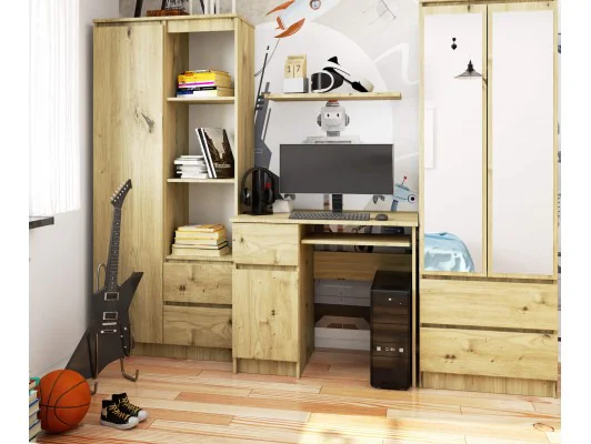 Biurko komputerowe 90 cm Piksel lewe - dąb artisan