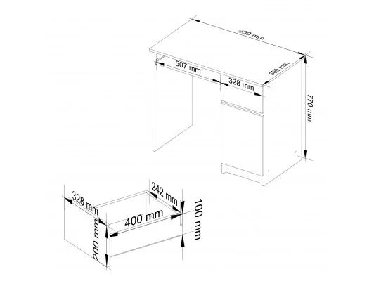 Biurko komputerowe 90 cm Piksel prawe - dąb craft