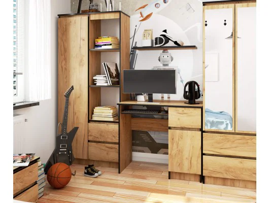 Biurko komputerowe 90 cm Piksel prawe - dąb craft