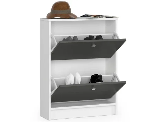 Zobacz Szafka na buty 2 uchylne drzwiczki 60 cm - biała-grafit szary Szafka na buty 2 uchylne drzwiczki 60 cm - biała-grafit szary