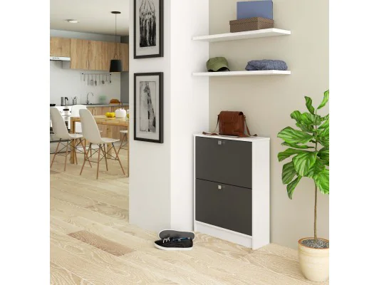 Szafka na buty 2 uchylne drzwiczki 60 cm - biała-grafit szary