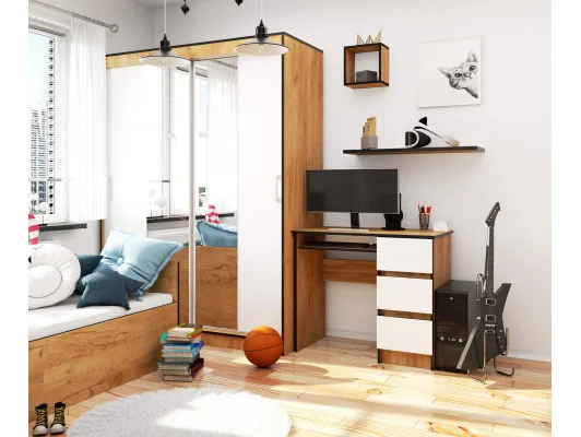 BIURKO A-6 CLP DĄB CRAFT / BIAŁE PRAWOSTRONNE