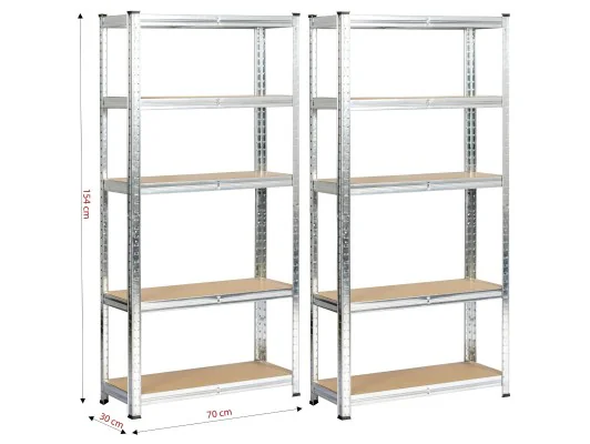 2x REGAŁ METALOWY 70x30x154 SREBRNY