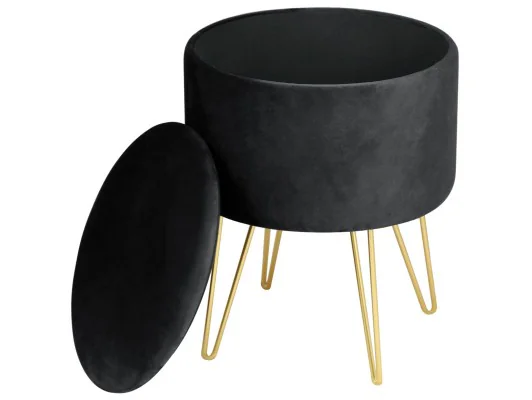 Pufa otwierana z pojemnikiem welurowa LILI Czarna