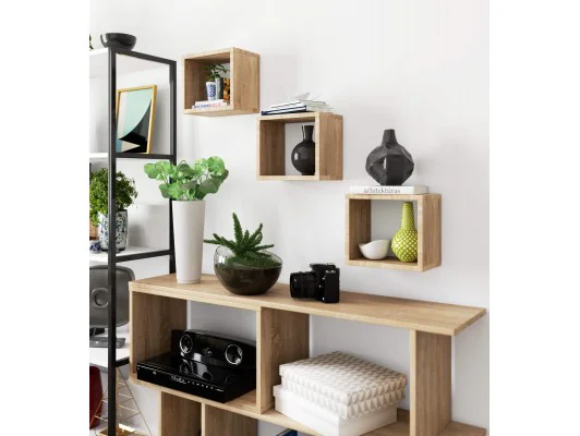 PÓŁKA ŚCIENNA K 25x25cm KOMPLET 3szt DĄB SONOMA