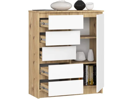 KOMODA K80 1D 5SZ PK DĄB ARTISAN / BIAŁA