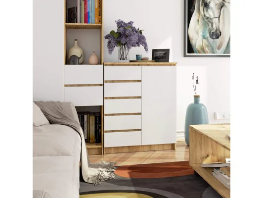 KOMODA K80 1D 5SZ PK DĄB ARTISAN / BIAŁA