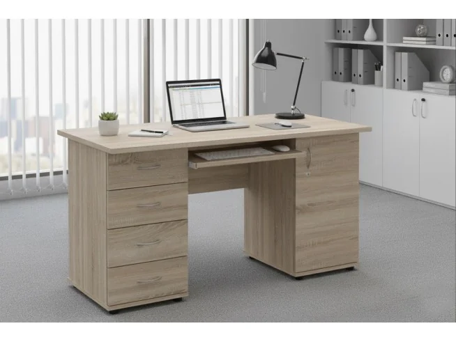 Biurko komputerowe z szufladami i drzwiczkami S67 białe, sonoma, wenge, dąb craft