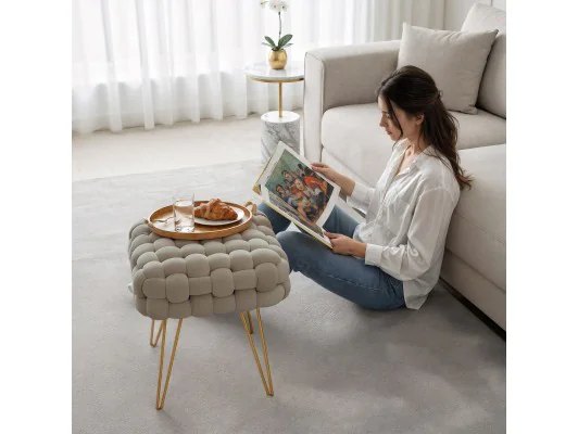 Pufa Dotty Przygaszony Beż