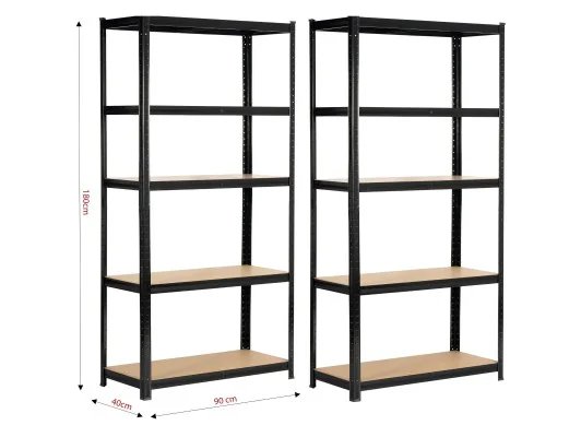 2X Regał Metalowy 90X40X180 Czarny
