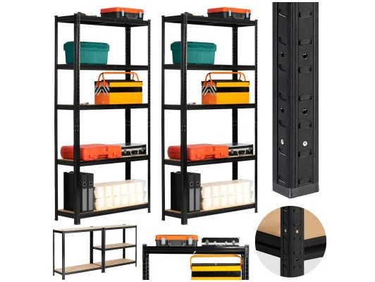 2X Regał Metalowy Garażowy 90X30X180 Czarny