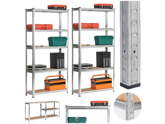 2X Regał Metalowy 90X30X180 Srebrny