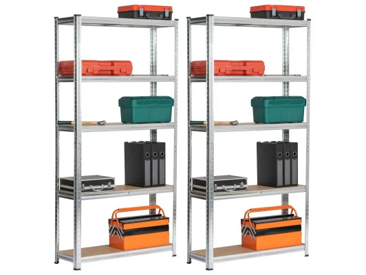 2X Regał Metalowy 90X30X180 Srebrny