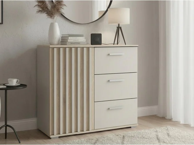 Komoda Montana 80 z szufladami – kaszmir + dąb cremona, nowoczesna i pojemna