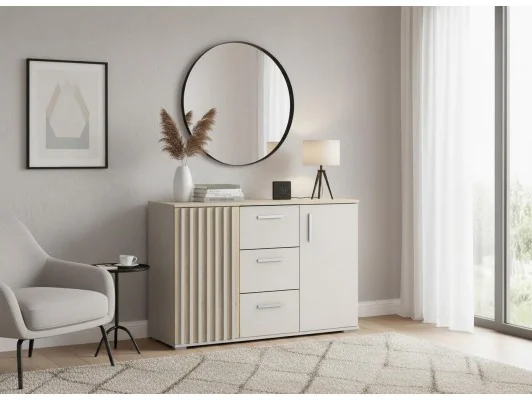 Komoda Montana 120 z szufladami – kaszmir + dąb cremona, nowoczesna i pojemna