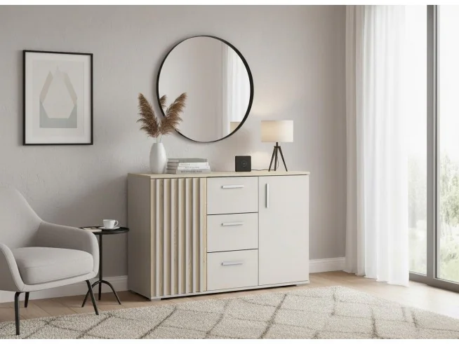 Komoda Montana 120 z szufladami – kaszmir + dąb cremona, nowoczesna i pojemna