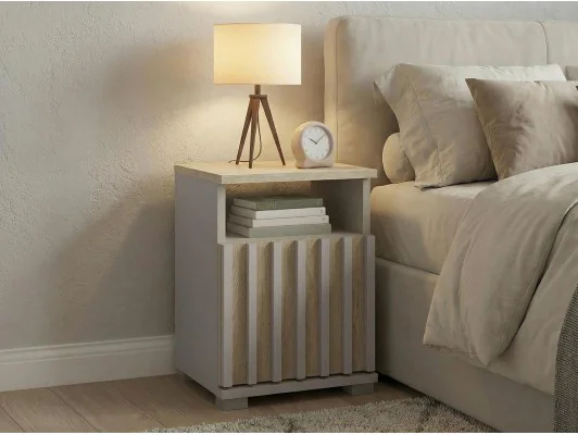 Szafka nocna Montana 40 – kaszmir + dąb cremona, nowoczesna i praktyczna
