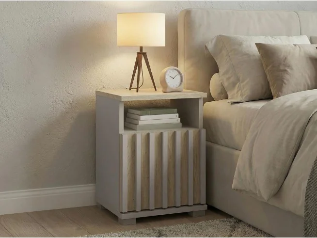 Szafka nocna Montana 40 – kaszmir + dąb cremona, nowoczesna i praktyczna