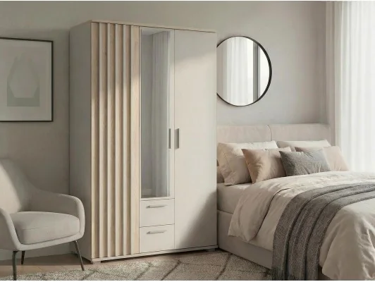 Szafa Montana 120 cm z lustrem – Lamele, szuflady, drążek | Kaszmir Dąb Cremona | Nowoczesna i Pojemna