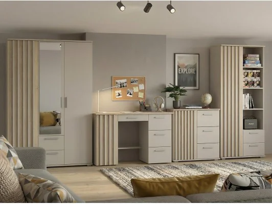 Zestaw mebli młodzieżowych MONTANA biurko komoda regał szafa, kaszmir/dąb cremona