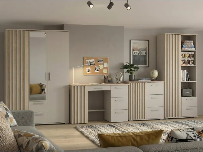 Zestaw mebli młodzieżowych MONTANA biurko komoda regał szafa, kaszmir/dąb cremona