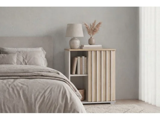 Zobacz Komoda Montana 60 1D do sypialni salonu kaszmir / dąb cremona loft lamele Komoda Montana 60 1D do sypialni salonu kaszmir / dąb cremona loft lamele