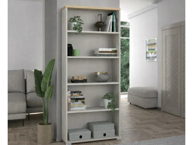 Nowoczesny regał na książki MONTANA – otwarty z półkami – funkcjonalny i stylowy kaszmir/ dąb cremona