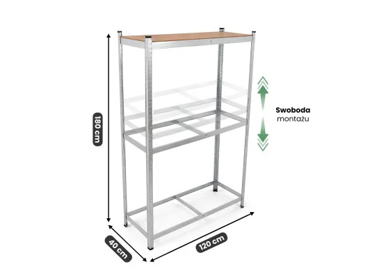 Regał Na Opony Metalowy Garażowy 120 Cm 3 Półki 120X40X180 Galwanizowany Srebrny