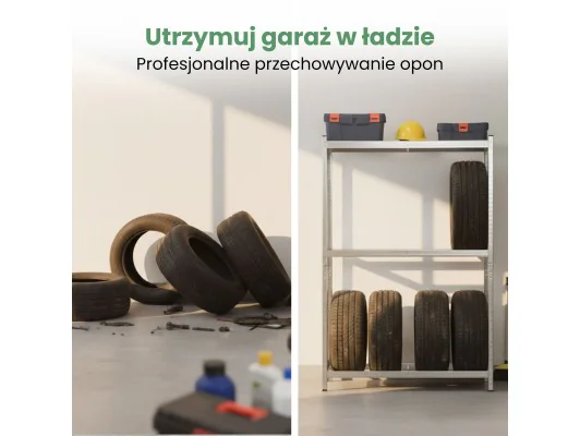 Regał Na Opony Metalowy Garażowy 120 Cm 3 Półki 120X40X180 Galwanizowany Srebrny